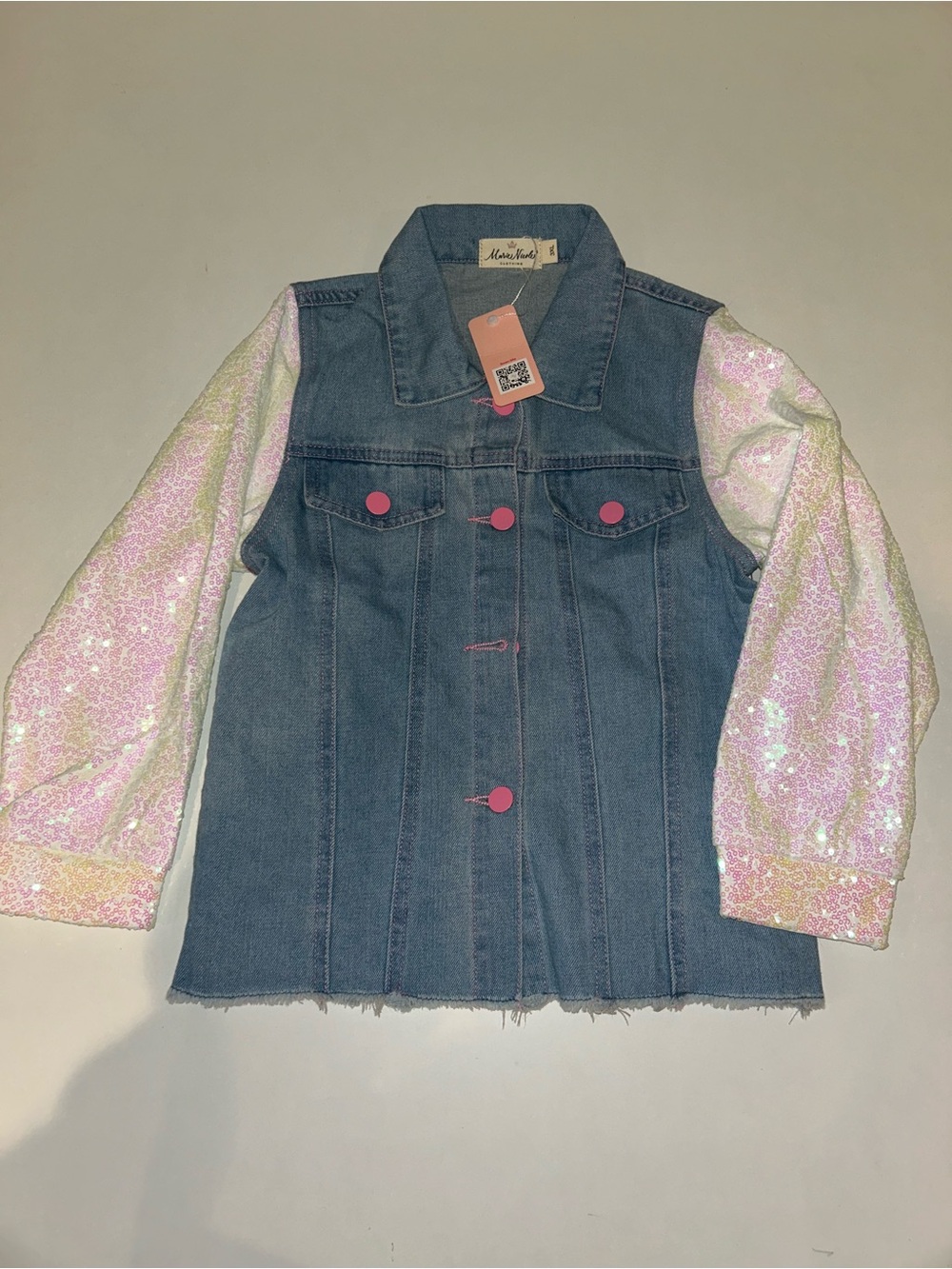 Denim Jacket with Pink Sequin Sleeves - Kids